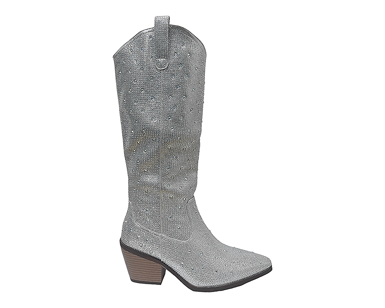Women's All Over Rhinestone Calf Length Fashion Diamante Walking Zip Boots