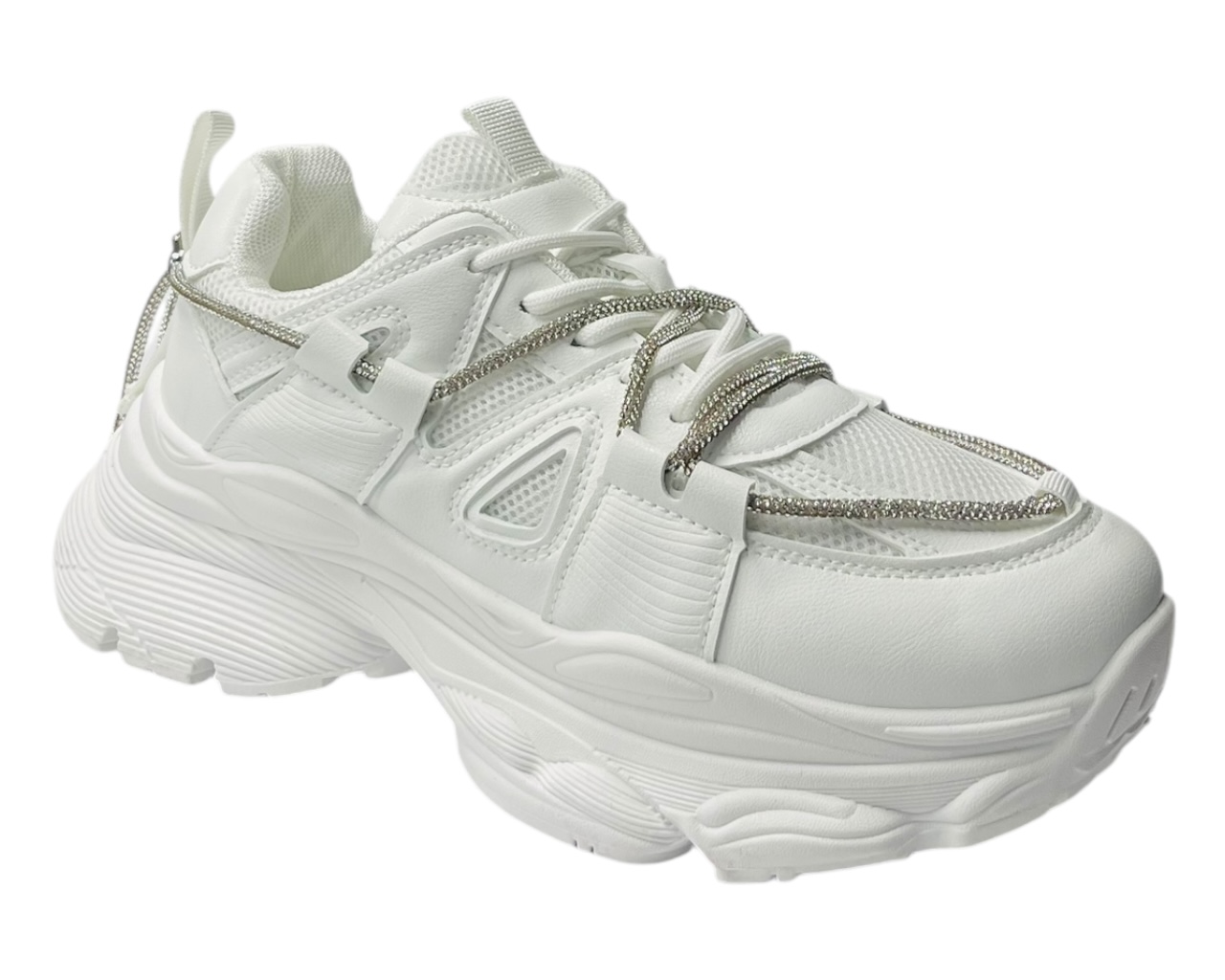 Women's Comfy Chunky Sole Rhinestone Lace Up Ladies Walking Gym Sports Trainers