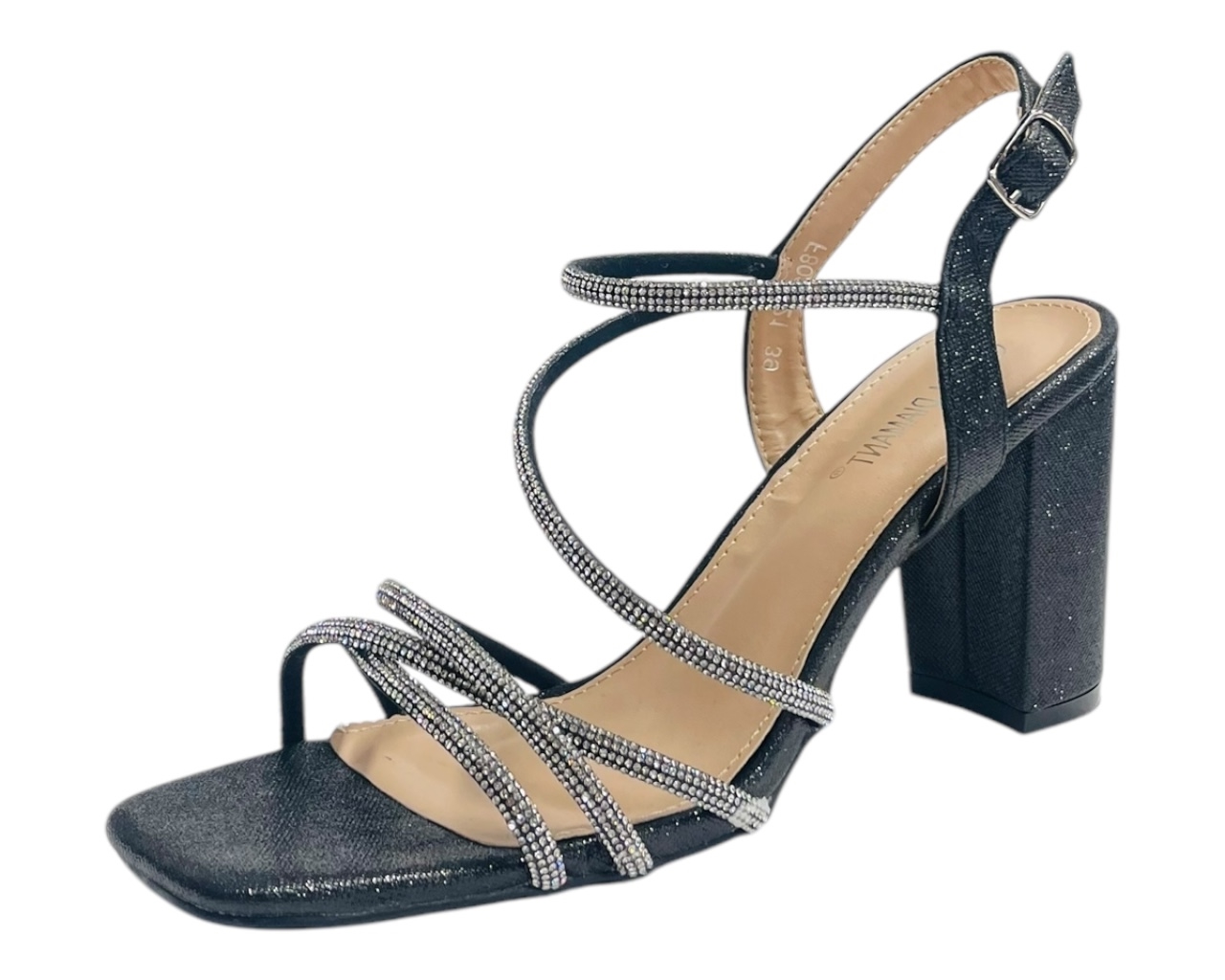 Women's Diamante Glitter Ankle Strap Wedding Prom Party Block Heel Outing Shoes - Picture 5 of 21