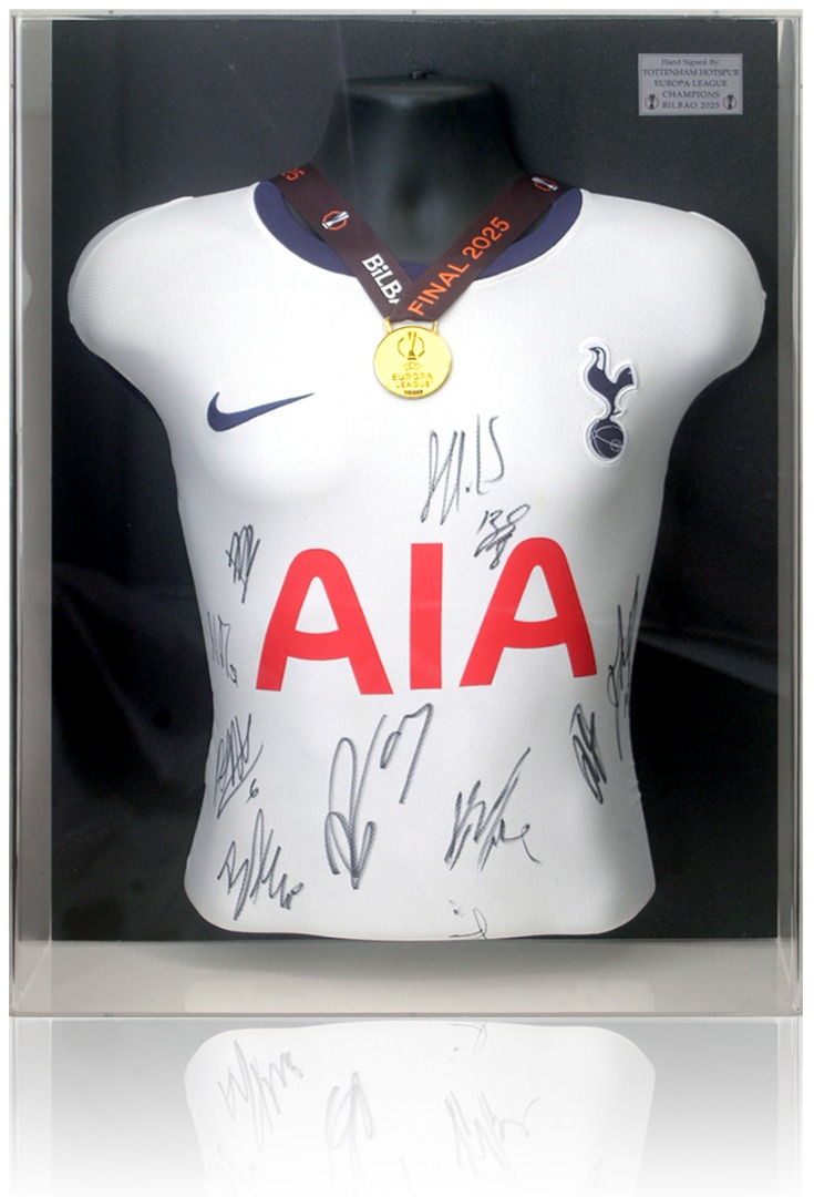 Tottenham Hotspur Hand Signed 2025 Europa Conference League Winners Shirt Mannequin Display