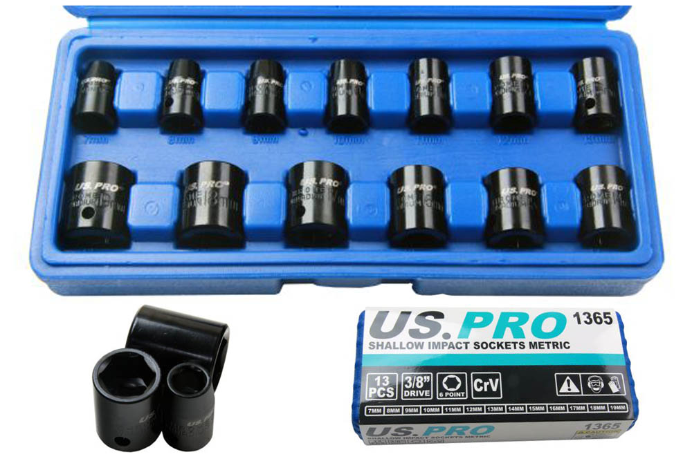 US Pro Schlag-Stecknuss-Set Flach (13-teilig, 7-19 Mm) - Für 3/8" Antrieb