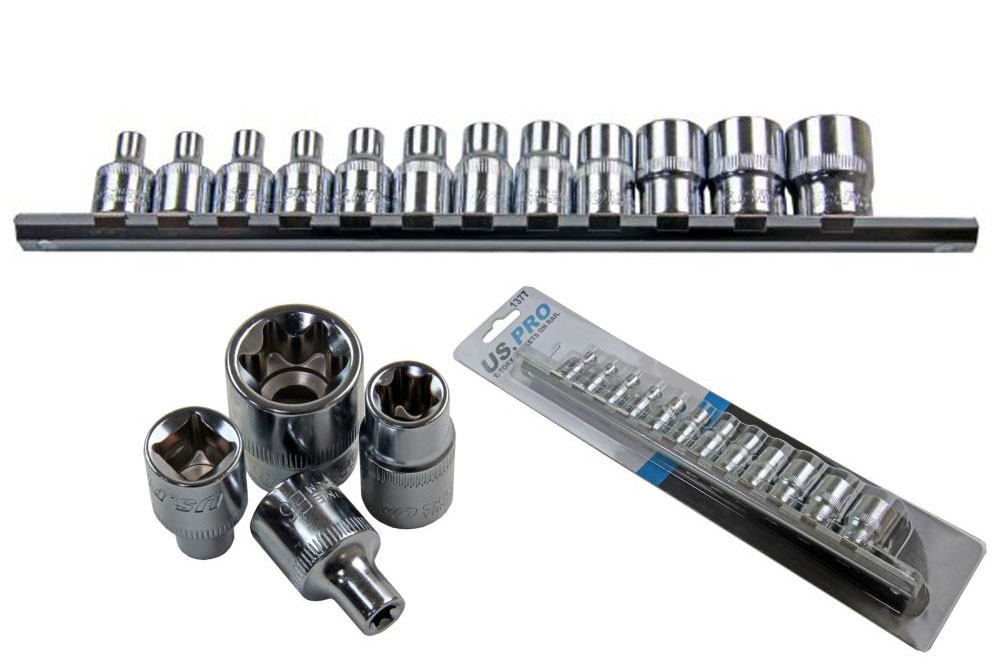E TORX SOCKET SET E4 to E20 3/8'' drive female torque star sockets 12pc