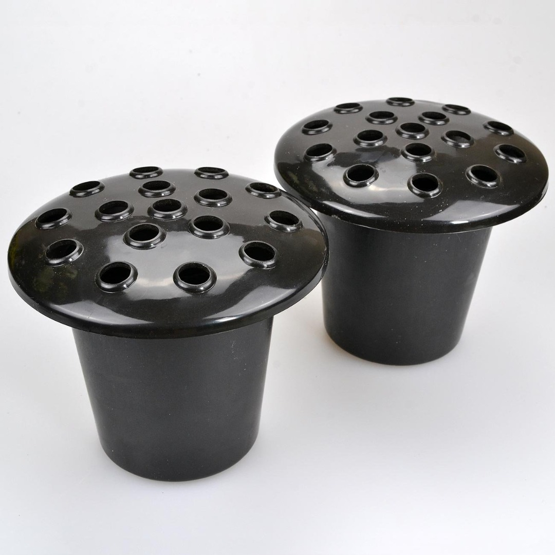 Set of 2 Black Memorial Grave Vases & Lids For Fresh & Artificial