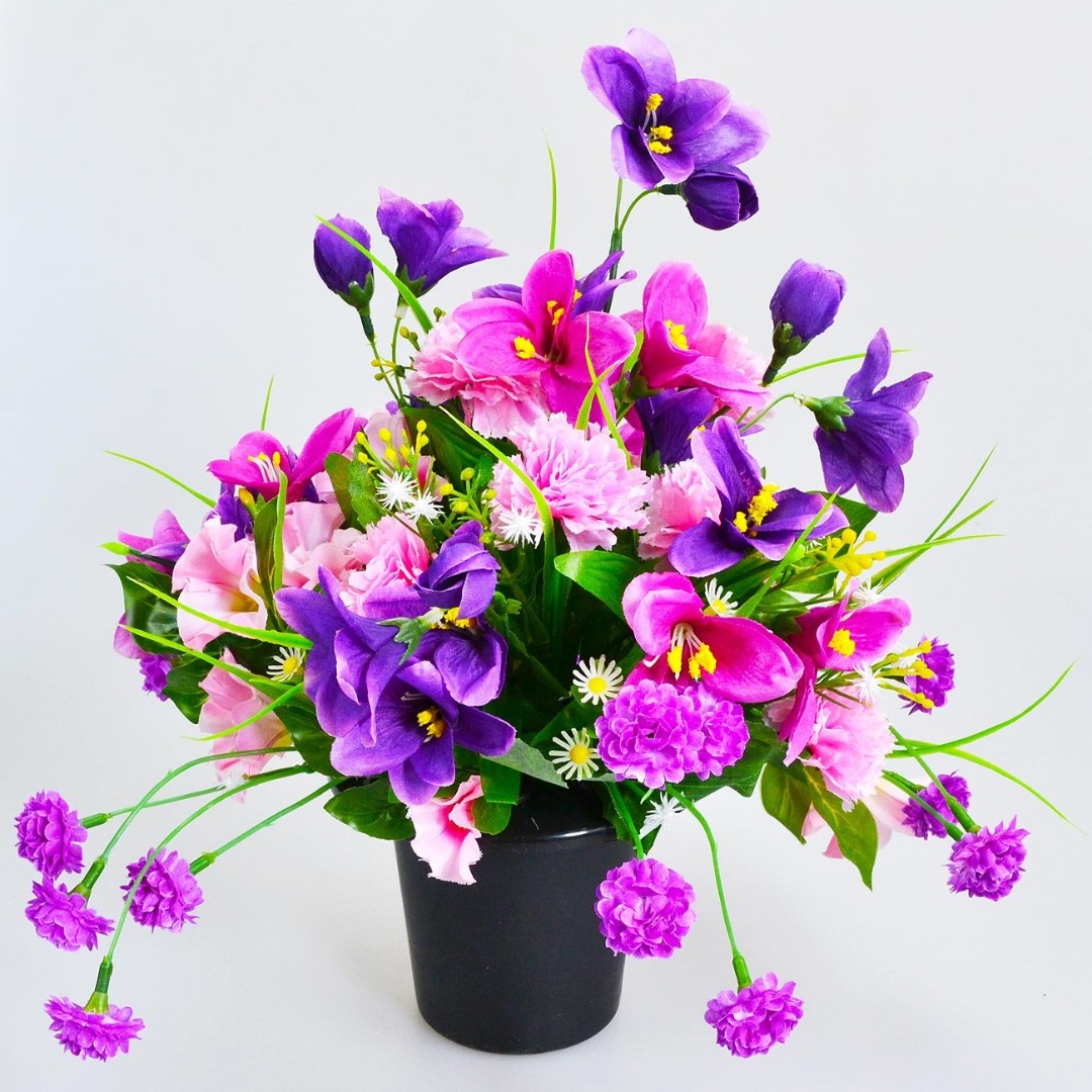 Set of 2 Black Memorial Grave Vases & Lids For Fresh & Artificial