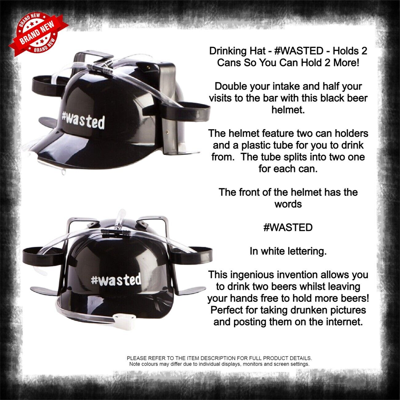 Drinking Hat Beer Helmet - Holds 2 Cans So You Can Hold 2 More! Brand New - Picture 85 of 97