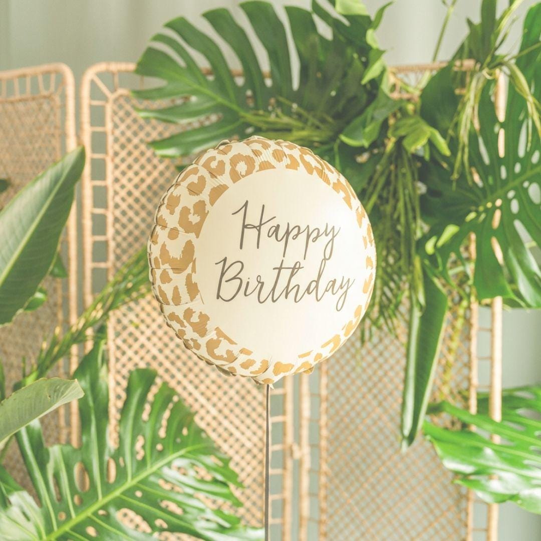 Leopard Print Happy Birthday | Round Safari Foil Animal Balloon | 35 cm