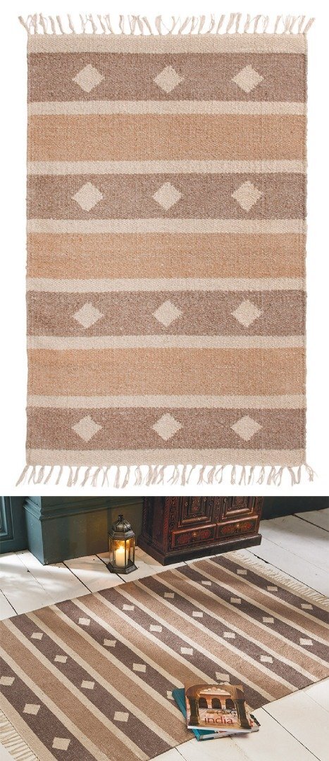 Bimal patterned 100% recycled Indian recycled yarn rug, 60x90cm