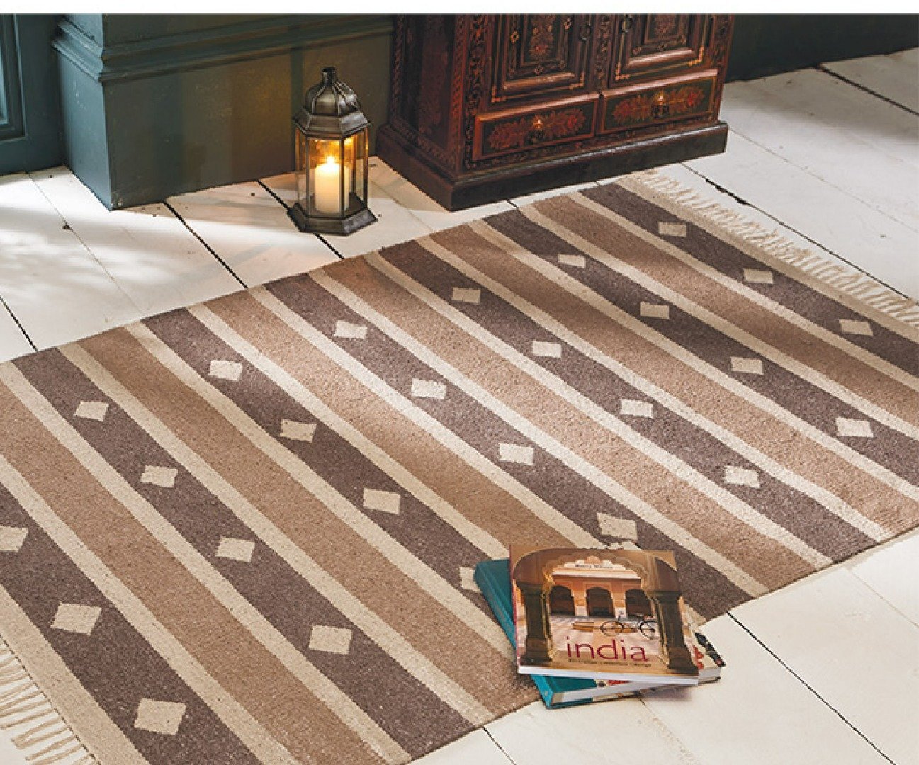 Bimal patterned 100% recycled Indian recycled yarn rug, 60x90cm