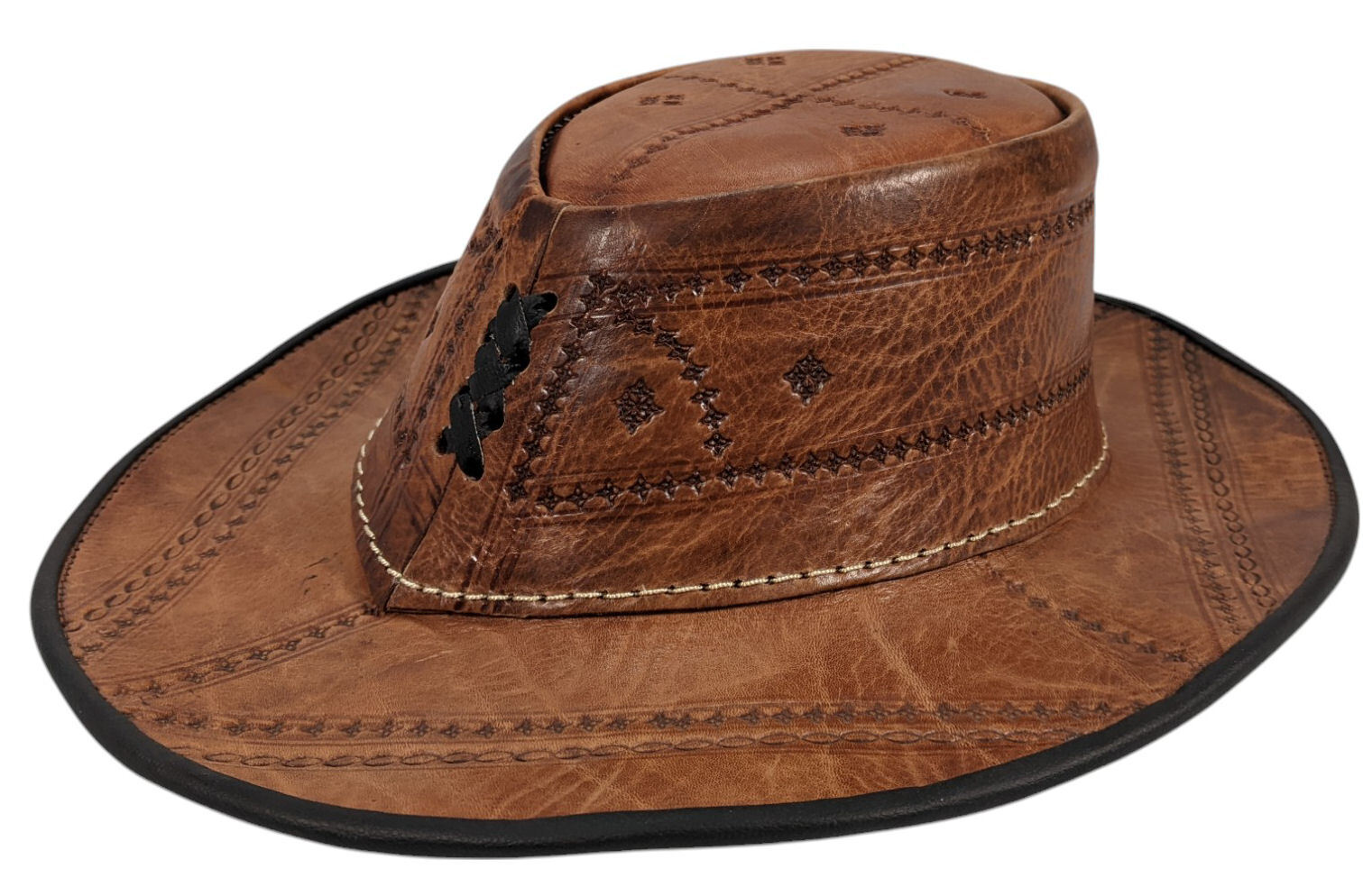 Handmade 100% Moroccan Tooled Leather Fedora Hat 3 Colours