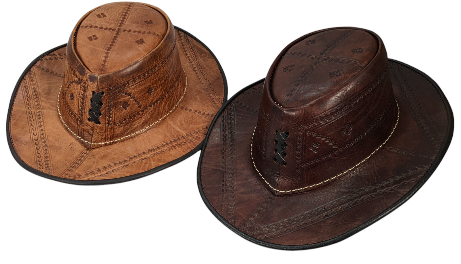 Handmade 100% Moroccan Tooled Leather Fedora Hat 3 Colours