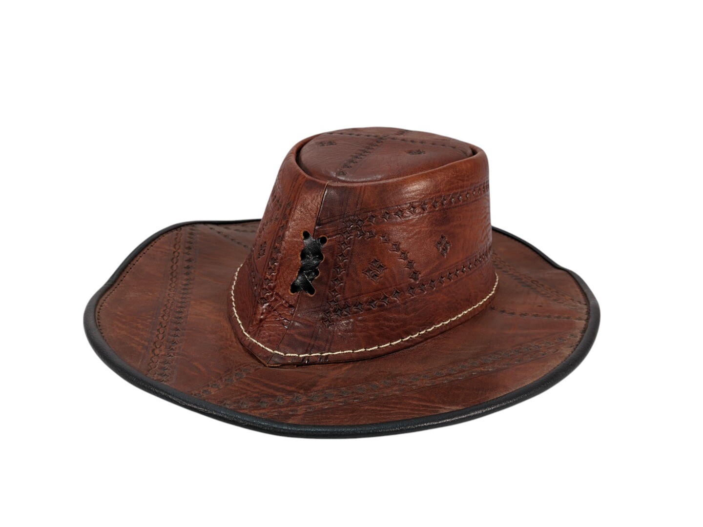 Handmade 100% Moroccan Tooled Leather Fedora Hat 3 Colours