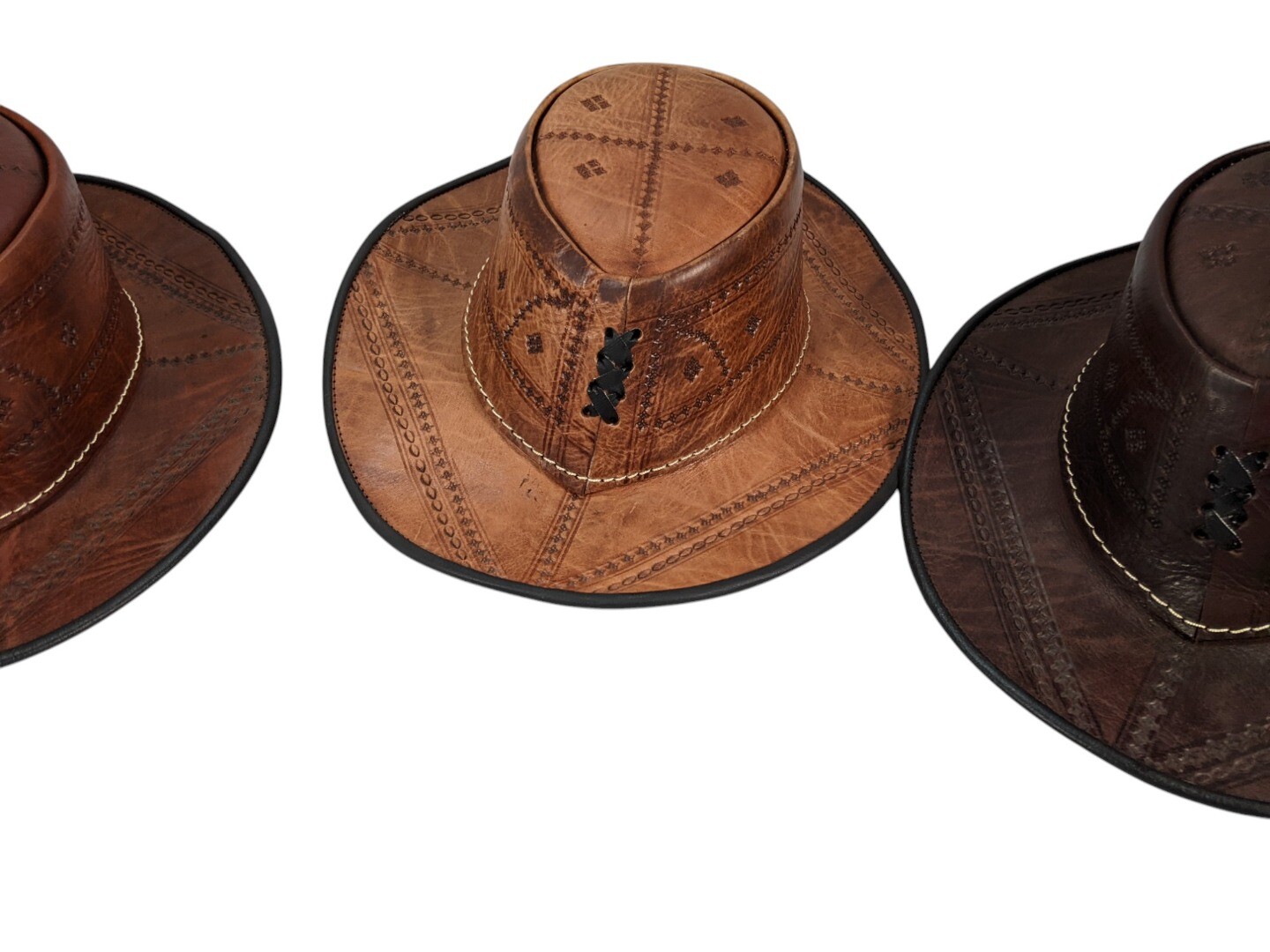 Handmade 100% Moroccan Tooled Leather Fedora Hat 3 Colours