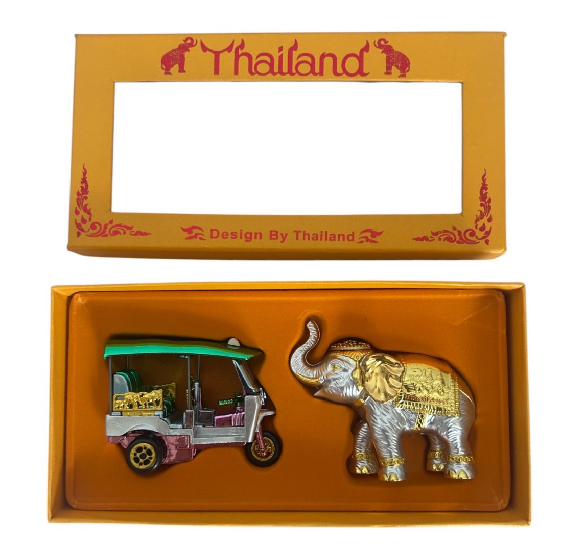 Thailändisches Tuk-Tuk- und Elefanten-Ornament-Geschenkset
