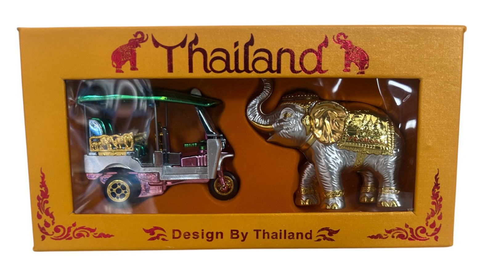 Thailändisches Tuk-Tuk- und Elefanten-Ornament-Geschenkset