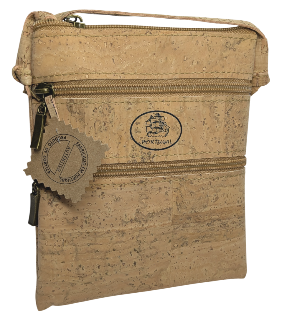 Sac bandoulière en liège portugais fait à la main Vegan Durable Triple Zip Knot Strap