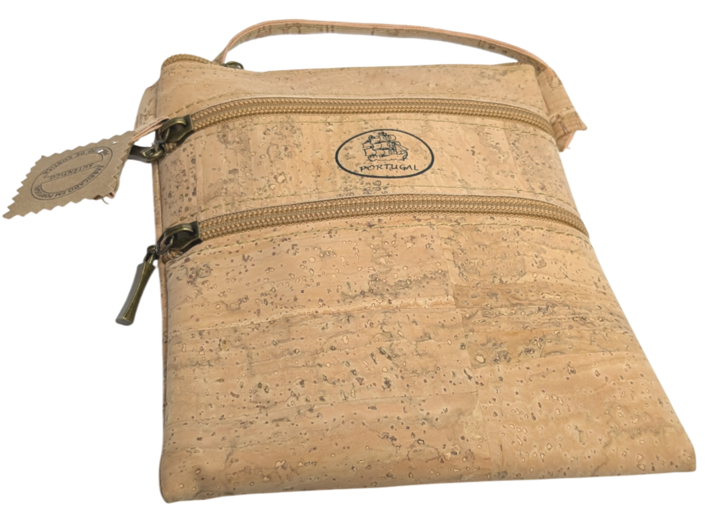 Sac bandoulière en liège portugais fait à la main Vegan Durable Triple Zip Knot Strap