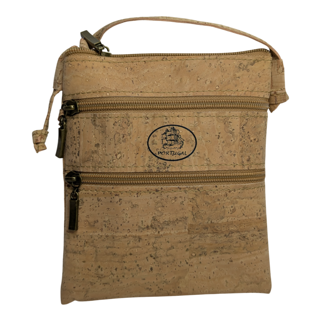 Sac bandoulière en liège portugais fait à la main Vegan Durable Triple Zip Knot Strap