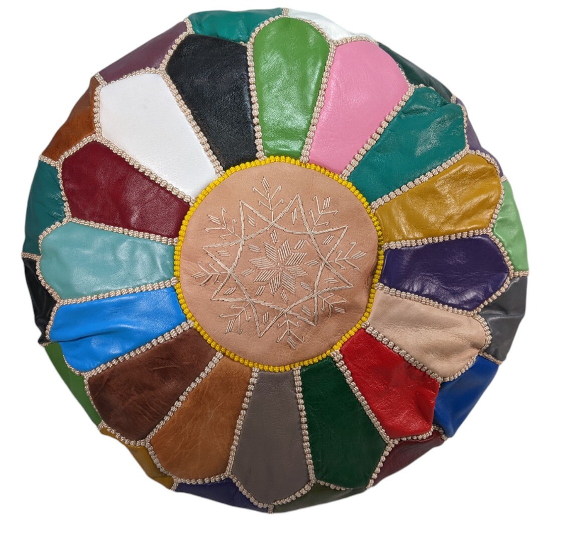 Moroccan Leather Pouffe Multicolour Large 40cm Fair Trade