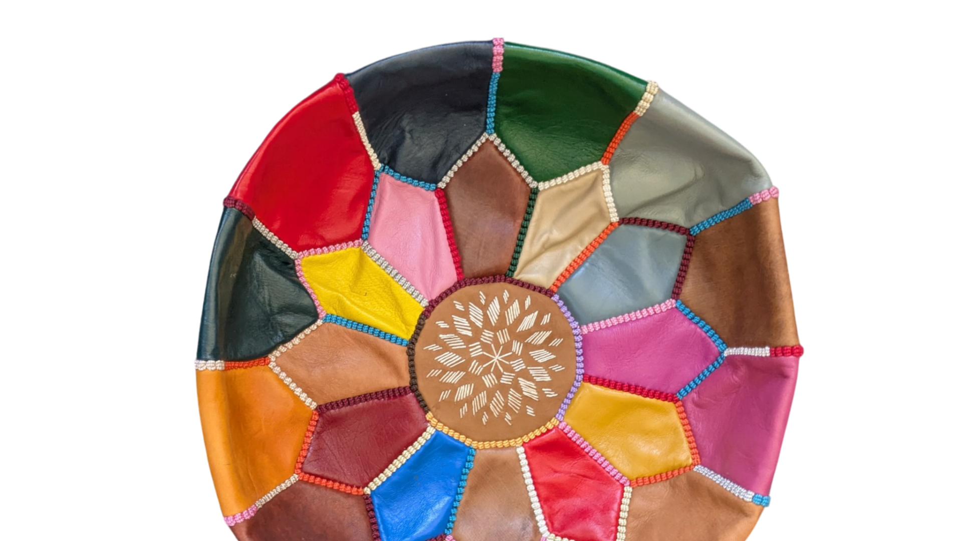 Moroccan Leather Pouffe Multicolour Large 40cm Fair Trade