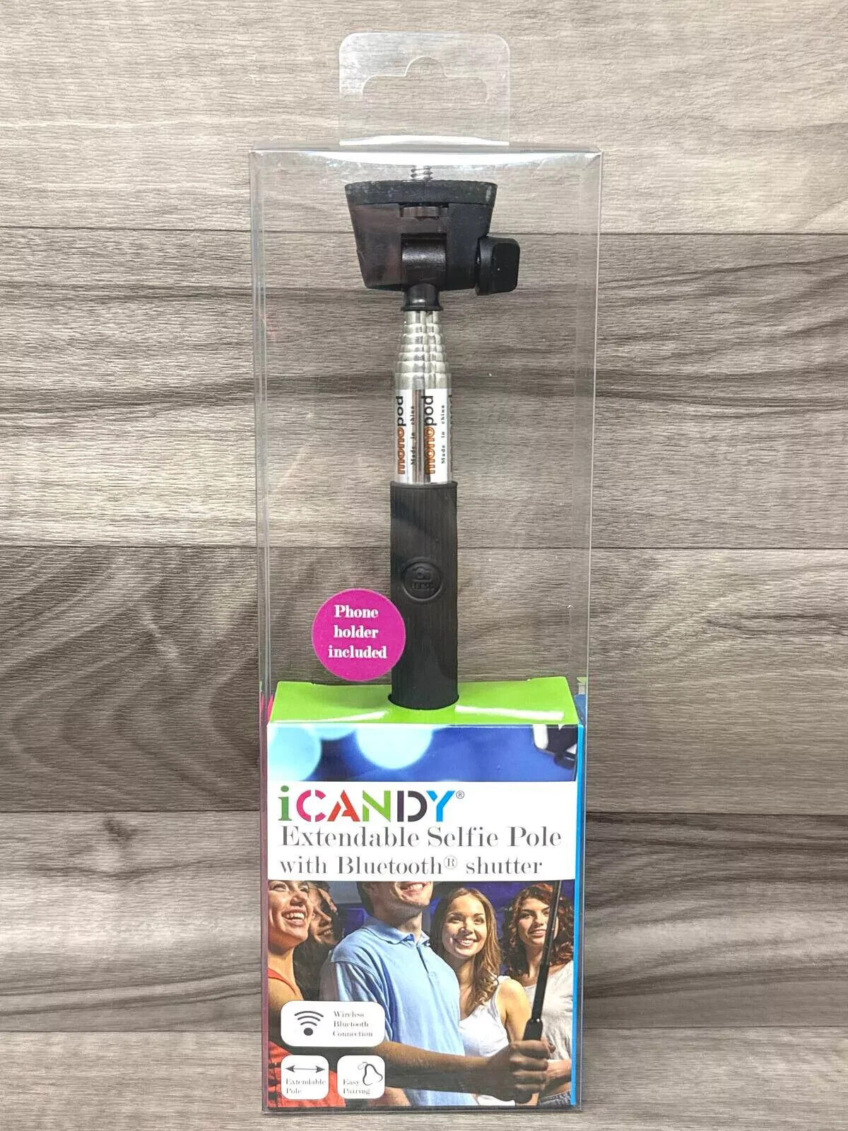 iCandy Extendable Selfie Pole Stick With Bluetooth Shutter Monopod NEW SEALED
