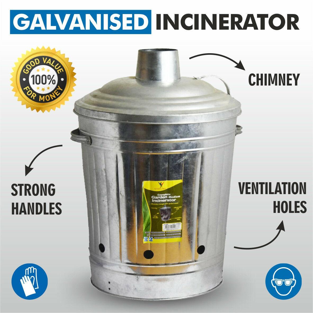 Galvanised Metal Incinerators Garden Waste Wood Fire Bin Burner 15L