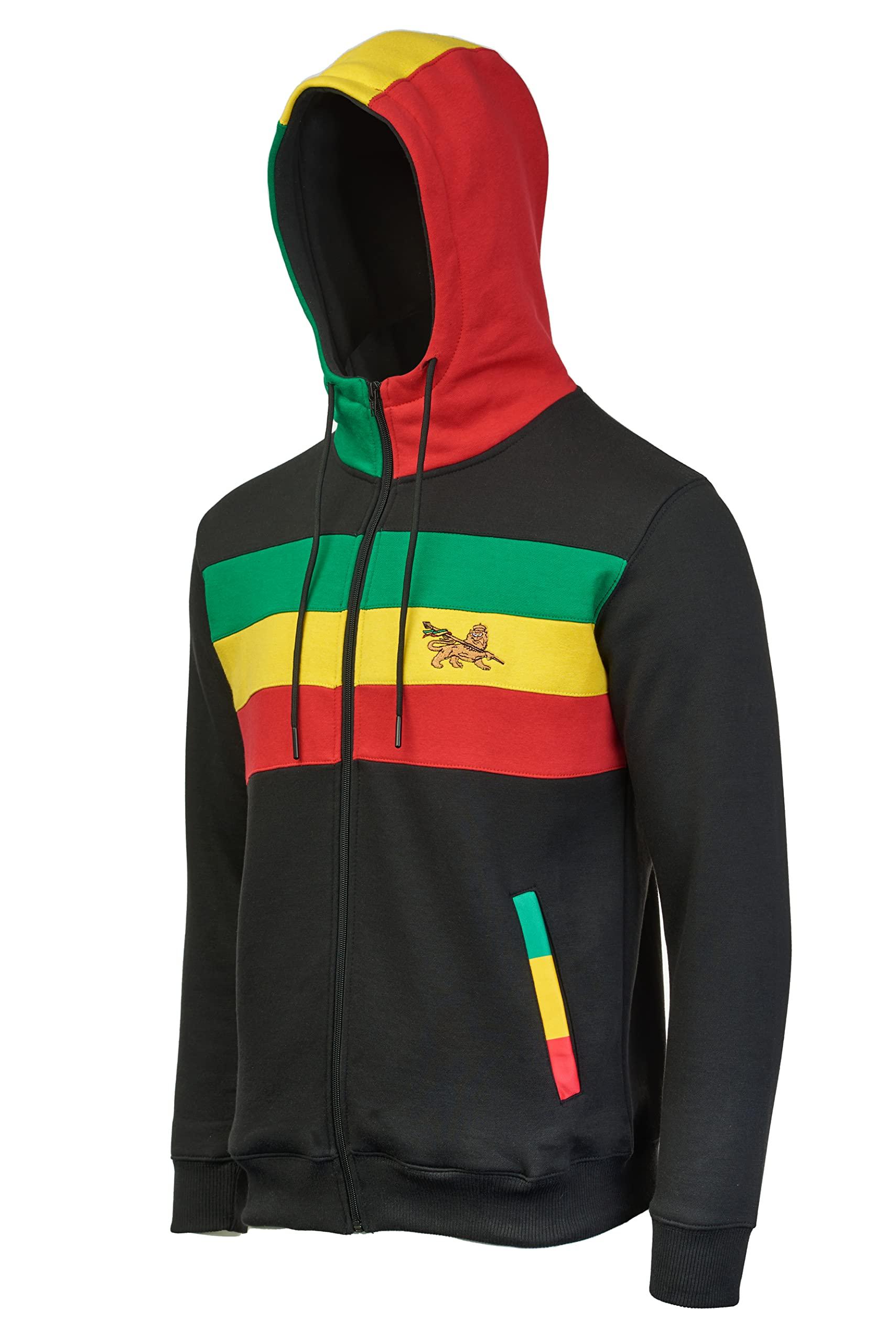 Felpa con cappuccio Rasta Reggae con cerniera nei colori rasta di CRAZY Lizard. Ricamo leone rasta. - Foto 27 di 62