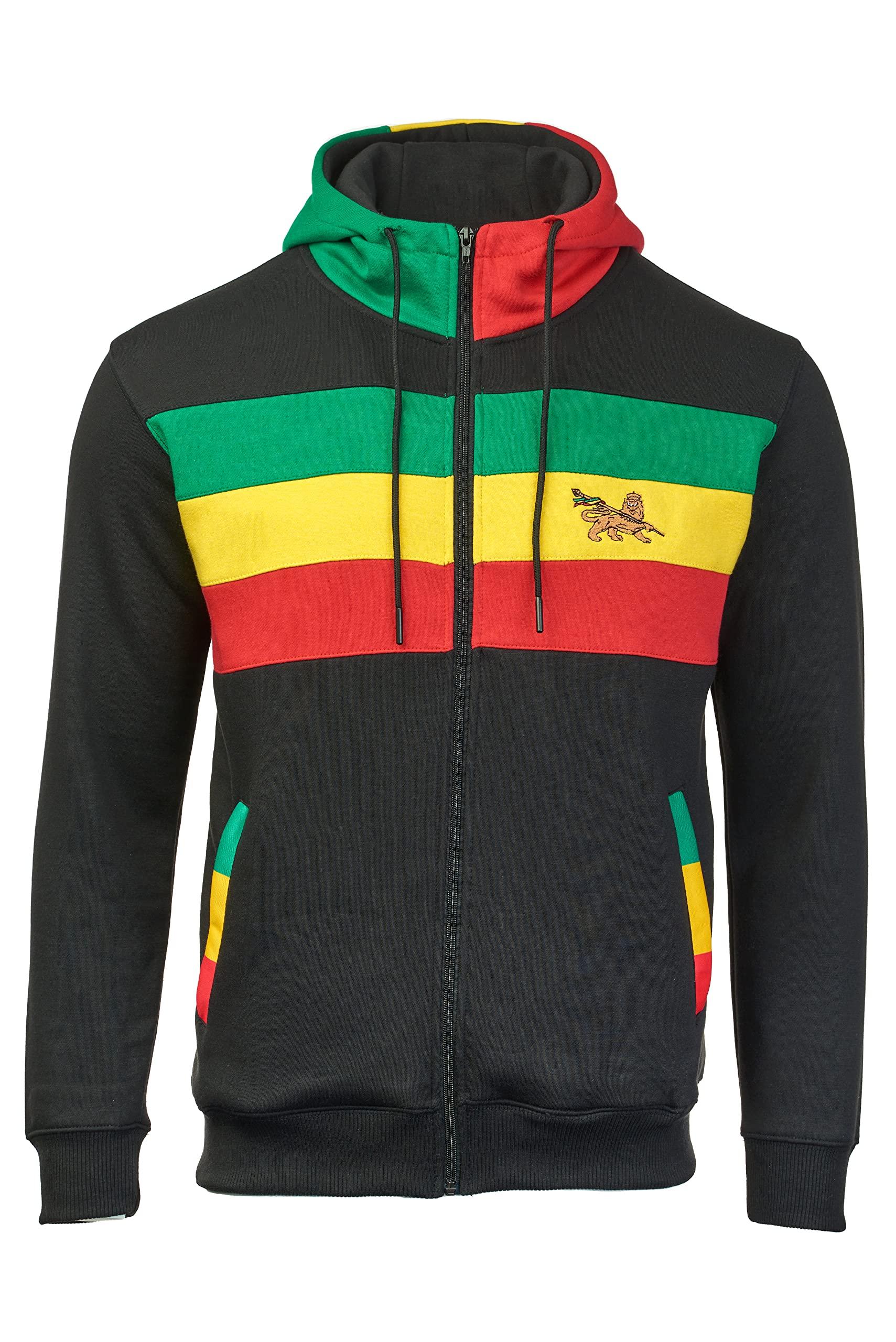 Felpa con cappuccio Rasta Reggae con cerniera nei colori rasta di CRAZY Lizard. Ricamo leone rasta. - Foto 18 di 62