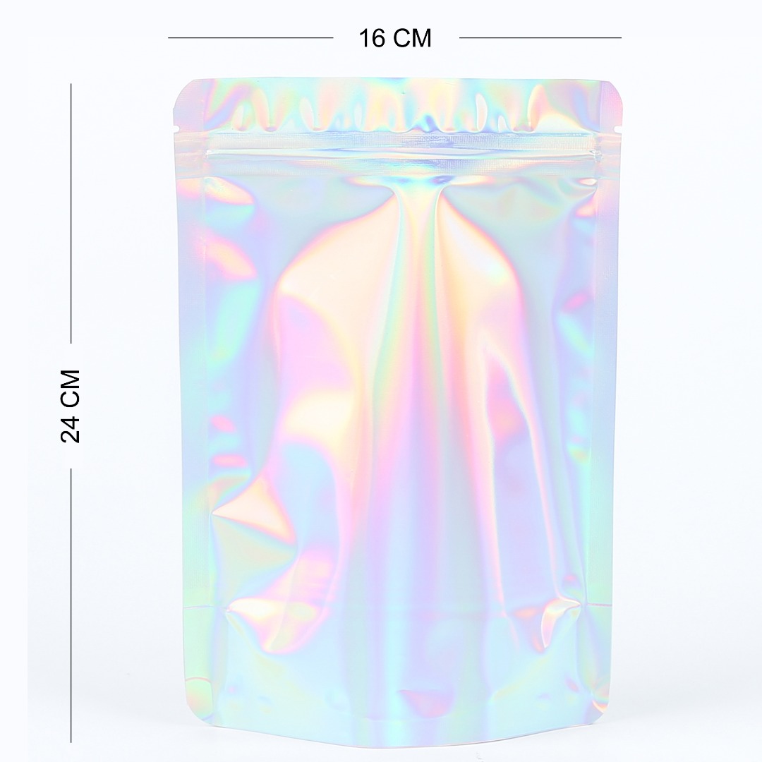 Holographic Silver Gripseal Bags Gusseted Zipper Lock Pouch BPA Free Food Packin - Picture 16 of 24