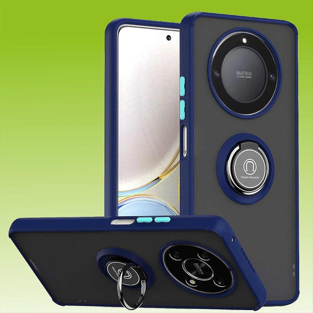 KANSi Cover per Honor Magic 5 Lite 5G, Custodie Silicone TPU 360° Rotante Anello Magnetica Anello Ring Supporto Bumper - Blu