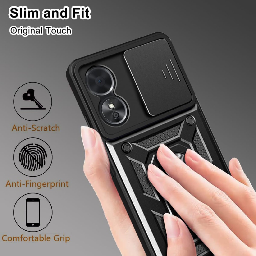COMAKU Cover Armor Per Oppo A57 4G/A57s/A57 5G/A77 5G - Custodia TPU+PC Antiurto Con Anello Portadita E Supporto, Nero