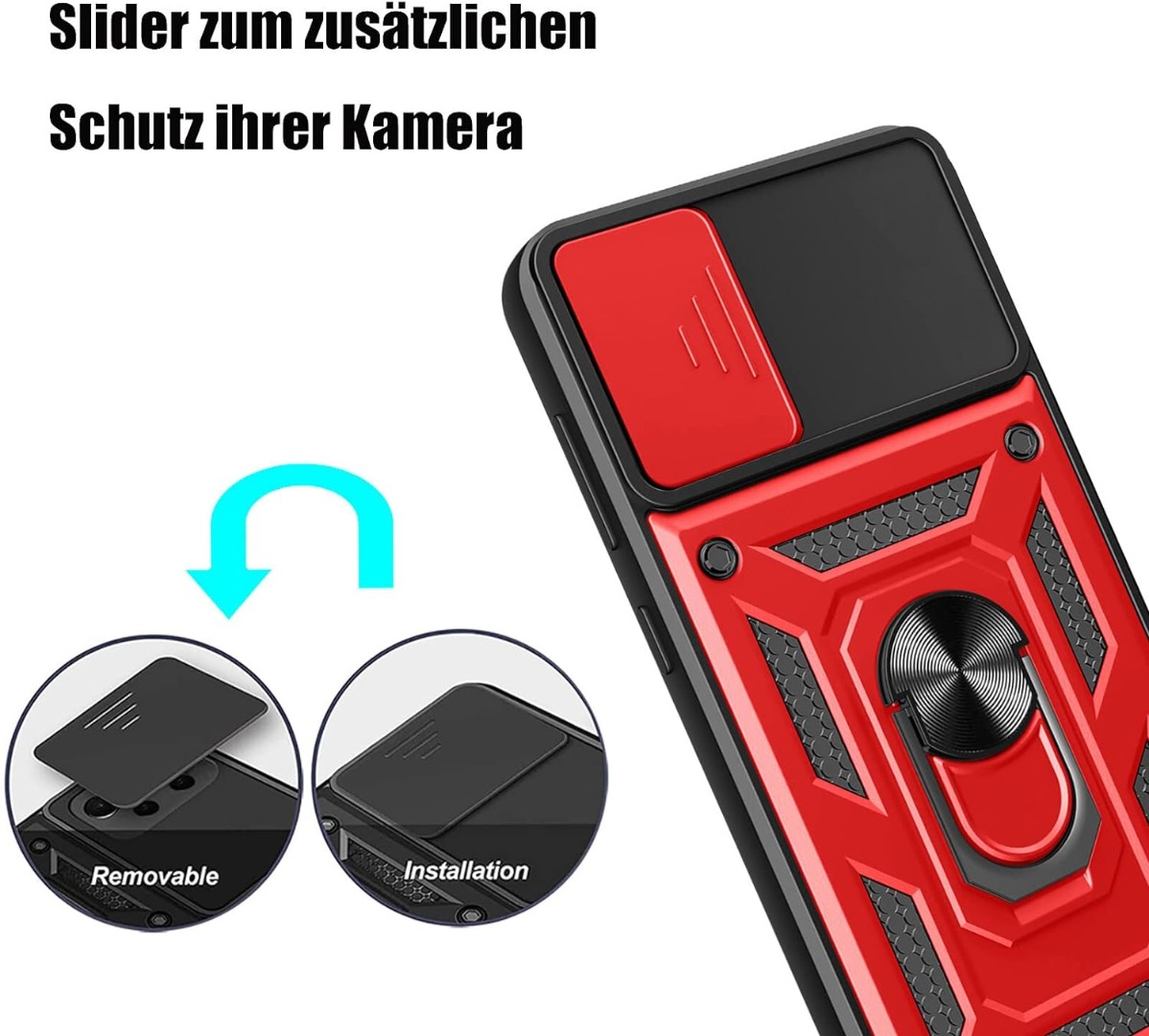 Pixfab Cover Motorola Moto G14: Custodia Anteriore Con Anello E Protezione Fotocamera, Antiurto In Policarbonato