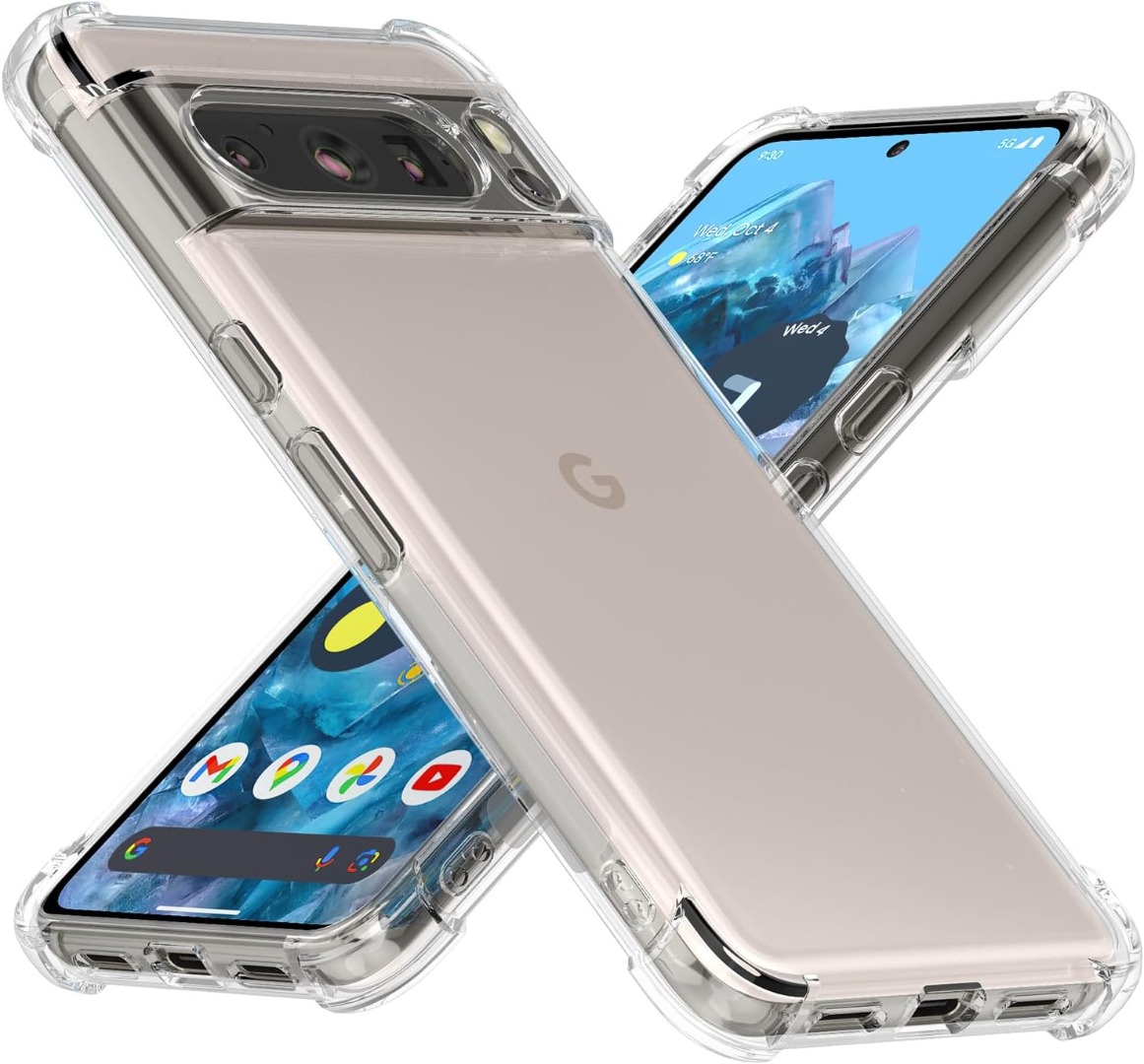 Pixfab Cover Per Google Pixel 8 / 8 Pro – Custodia In Silicone Trasparente + Vetro Temperato Incluso