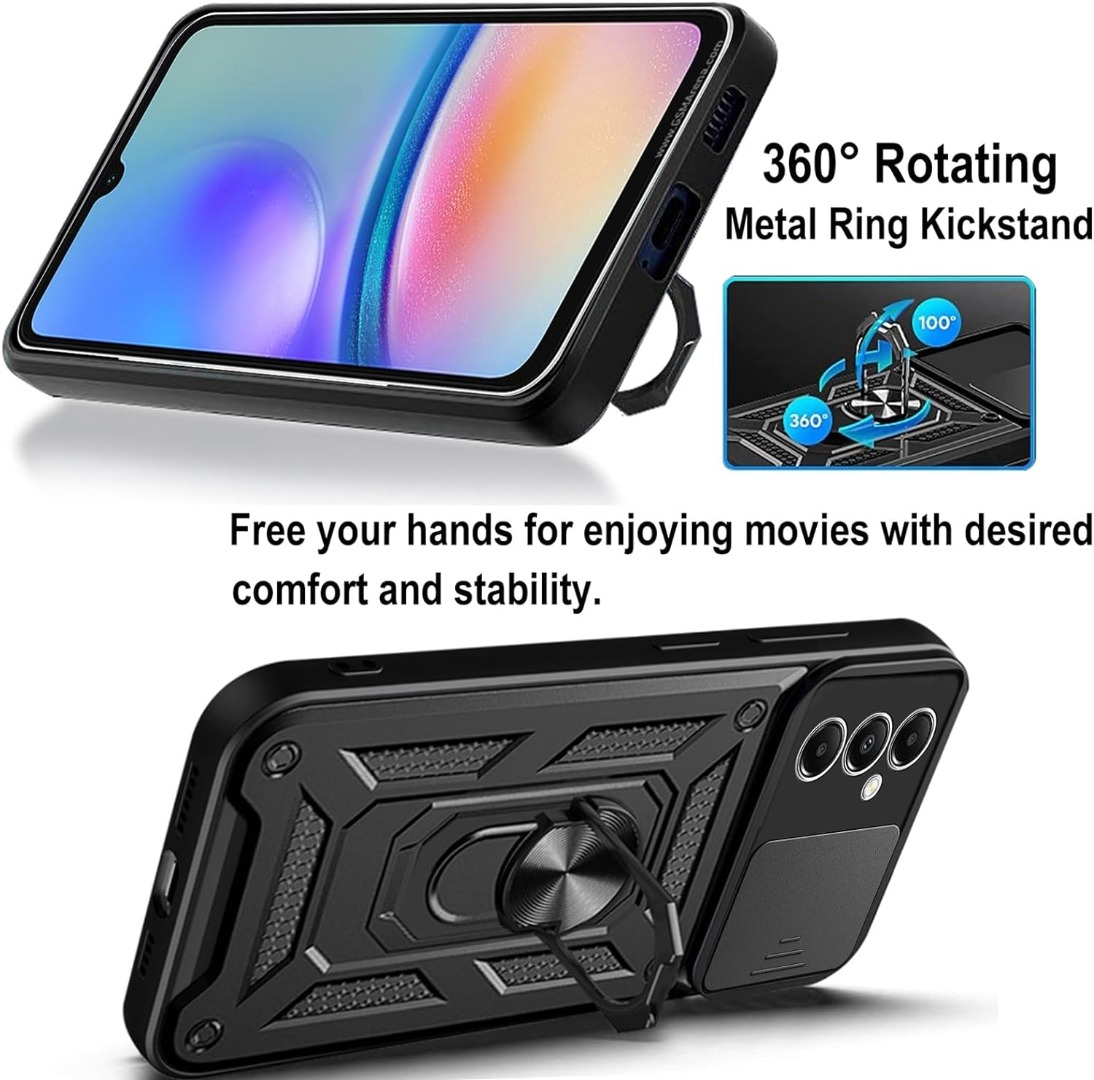 COMAKU Cover Armor per Xiaomi Poco M5 4G, Custodia TPU+PC Antiurto con Anello Supporto [con 2 Pezzi Vetro Temperato Pellicola Schermo ] - Nero