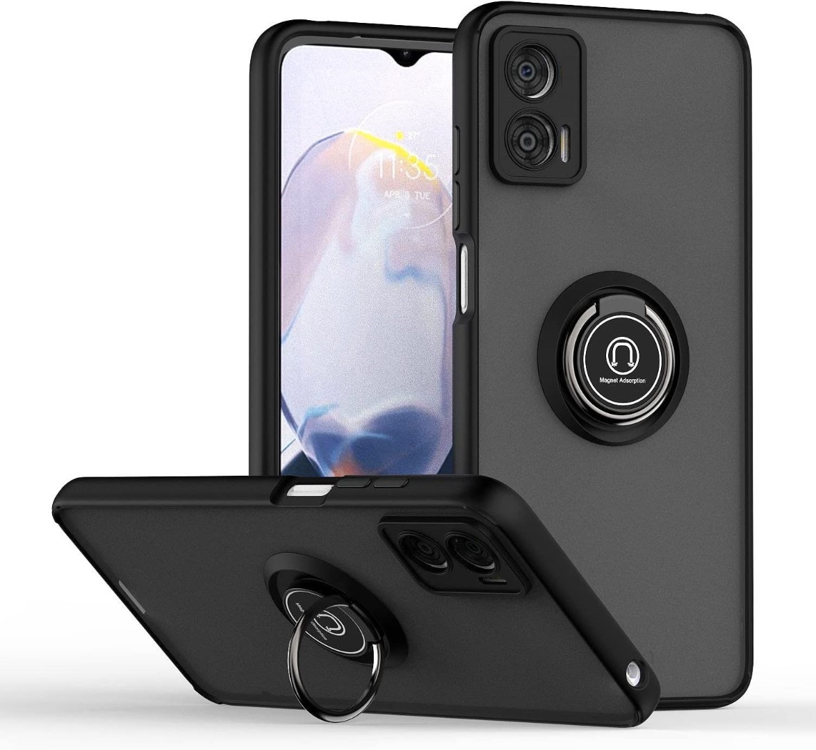 Handyhülle Für Motorola Moto G55 – Mit 360° Ringständer, Objektivabdeckung & Magnet, Stoßfest, Blau