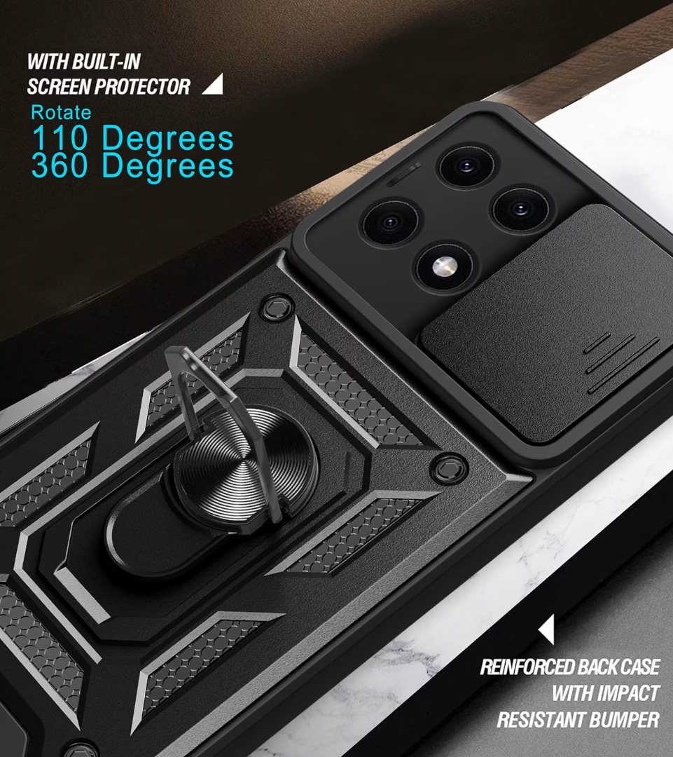Étui Xiaomi POCO X3/NFC/Pro avec Bague Rotative et Couvercle Coulissant pour Caméra, Coque