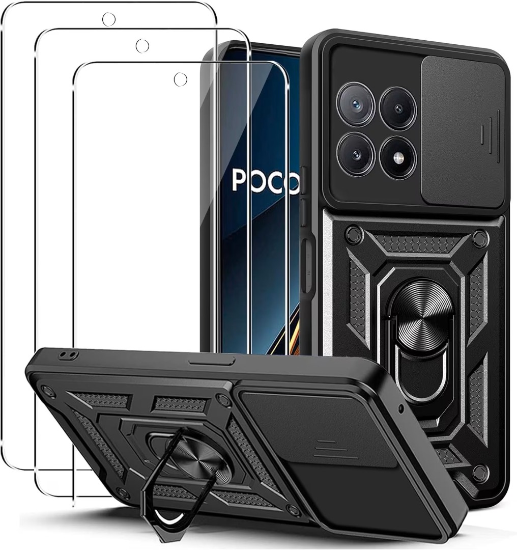 Cover COMAKU Per Xiaomi Poco F3 / Mi 11i 5G – Custodia Antiurto Con Anello Supporto E Copriobiettivo Scorrevole, Nero
