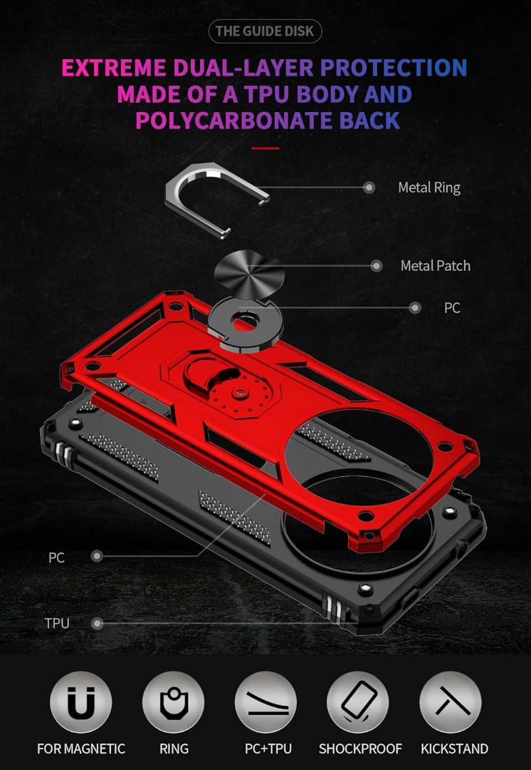 TEYYOS Cover Per Xiaomi 13 Con Supporto – Doppio Strato TPU E PC, Antiurto, Rossa