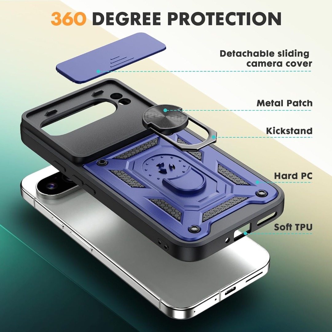 Cover Per Google Pixel 8, Slide Protezione Fotocamera, Armatura Cover Con 360 Gradi Girevole Anello Metallo Magnetica Supporto Silicone Antiurto Custodia Per Google Pixel 8, Nero - Foto 4
