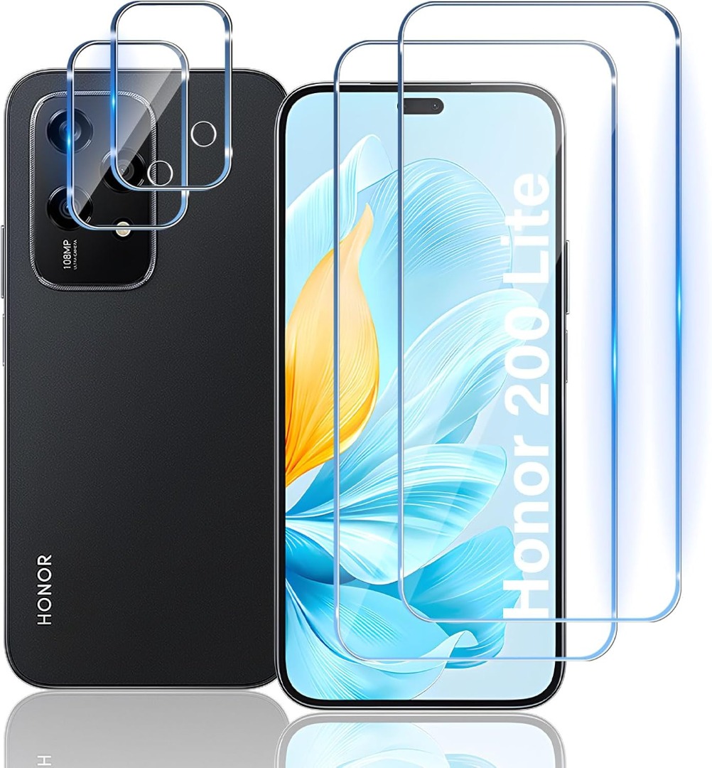 HuiYouMY 2-in-1 Case Compatible With Honor 200 Lite Cover With 1 Pack Tempered Glass Screen Protector For Honor 200 Lite, Slim Fit Soft TPU Shockproof Anti-Scratch Phone Case Cover - Clear