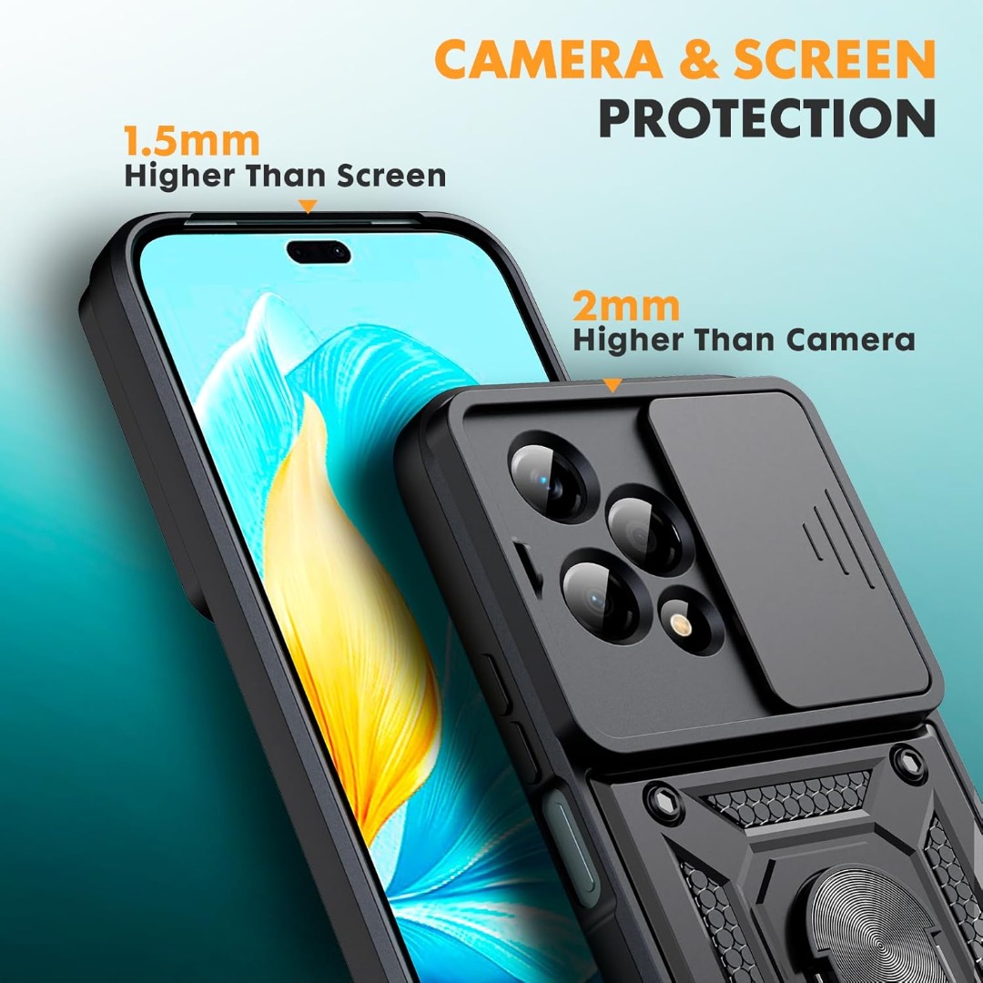 Custodia Magnetico Antiurto RonRun Per Honor 90 Lite, Con Anello E Supporto, Nero - 4