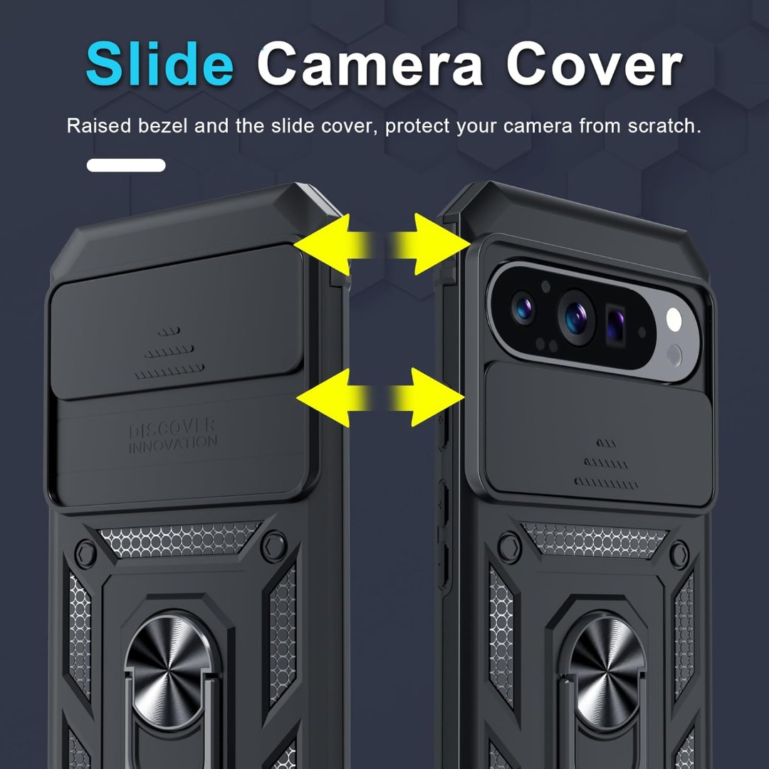 Custodia Per Google Pixel 9/9 Pro Con Protezione Fotocamera Scorrevole, Anello Girevole E Supporto Magnetico, Antigraffio - 2