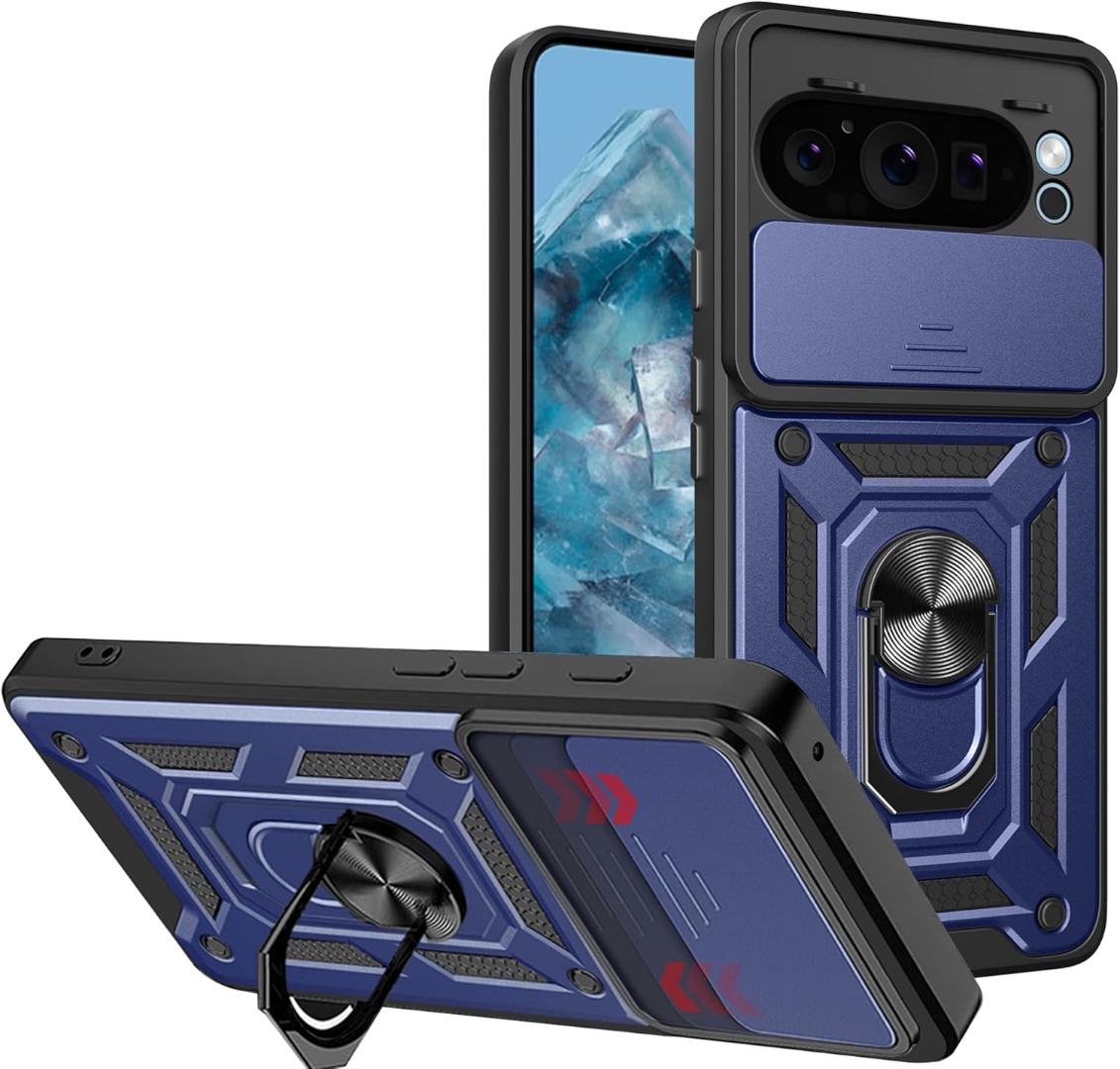 Cover Armatura TEYYOS Per Google Pixel 6a - Custodia Antiurto Con Coperchio Scorrevole Obiettivo E Staffa Metallica - Verde
