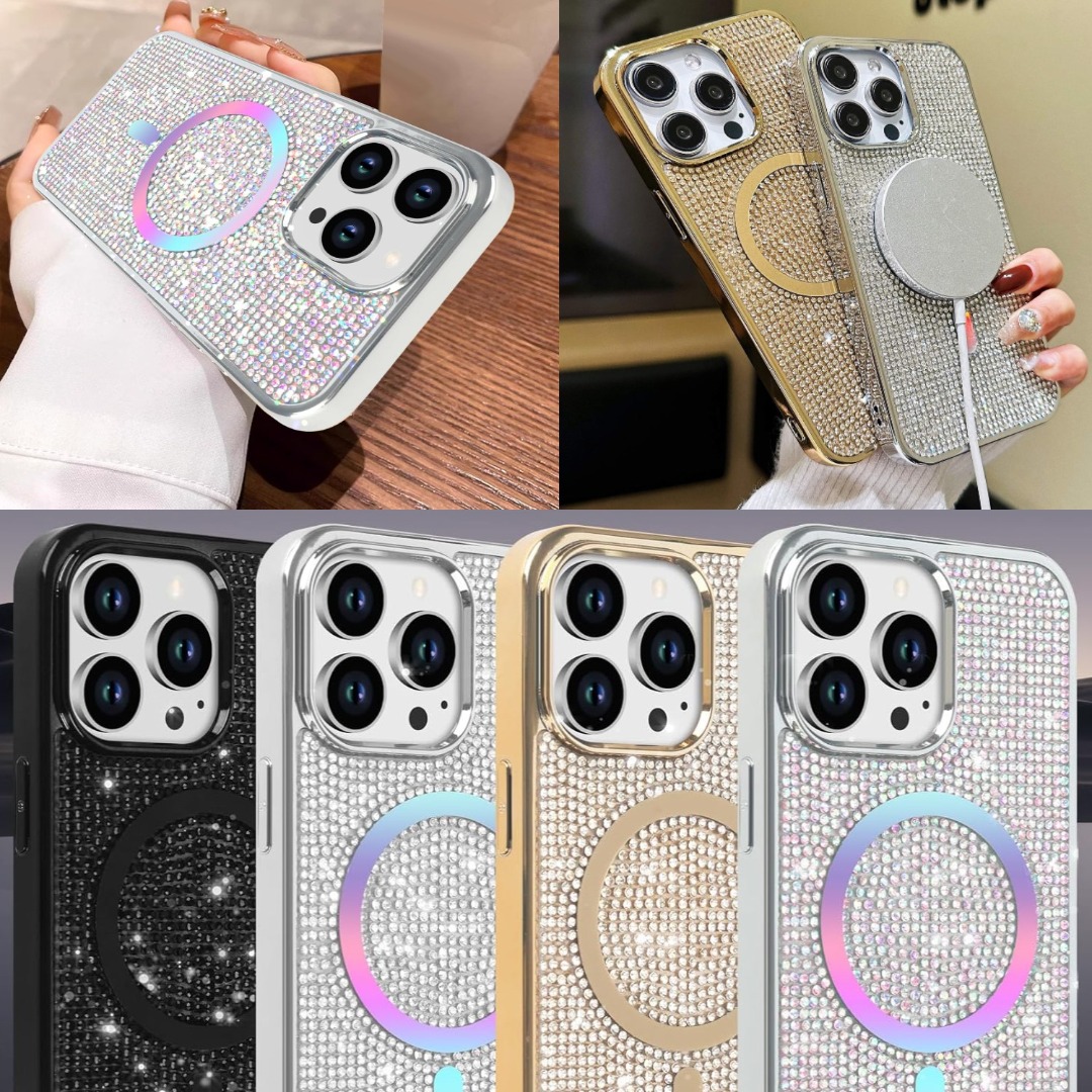 Custodia per iPhone 15 Glitter Trasparente Ragazze Donne [Compatibile con MagSafe], Cover Magnetica Telefono Scintillante Antiurto Protezione Fotocamera Custodia iPhone 15 - Bianco