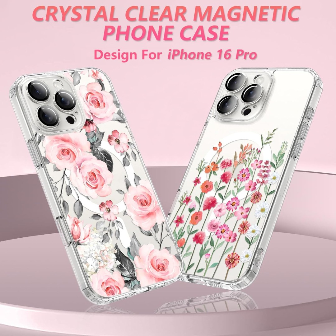 Rongki Custodia Trasparente Per IPhone 16 Pro Max Con Veri Fiori Secchi, Design Floreale Glitterato, Per Donne E Ragazze, Sottile, Con Bordo Morbido, Antiurto, Per IPhone 16 Pro Max (orchidea