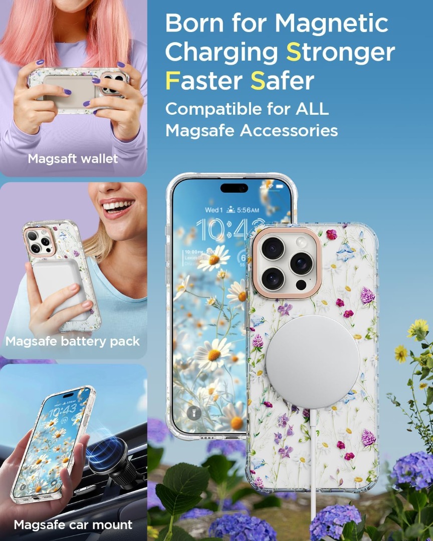 Abbery Custodia protettiva per iPhone 14 Pro, realizzata in silicone trasparente e trasparente, con veri fiori secchi, con protezione per fotocamera, motivo con glitter (fiori d'uva