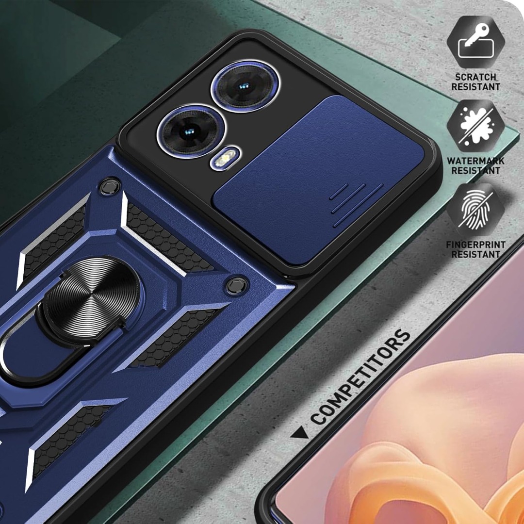Custodia Per Motorola Moto G85 5G, Ultra Sottile PC+TPU Antiurto Anti Graffio Con Slide Camera E Cavalletto Rotazione 360°, Nero - 2