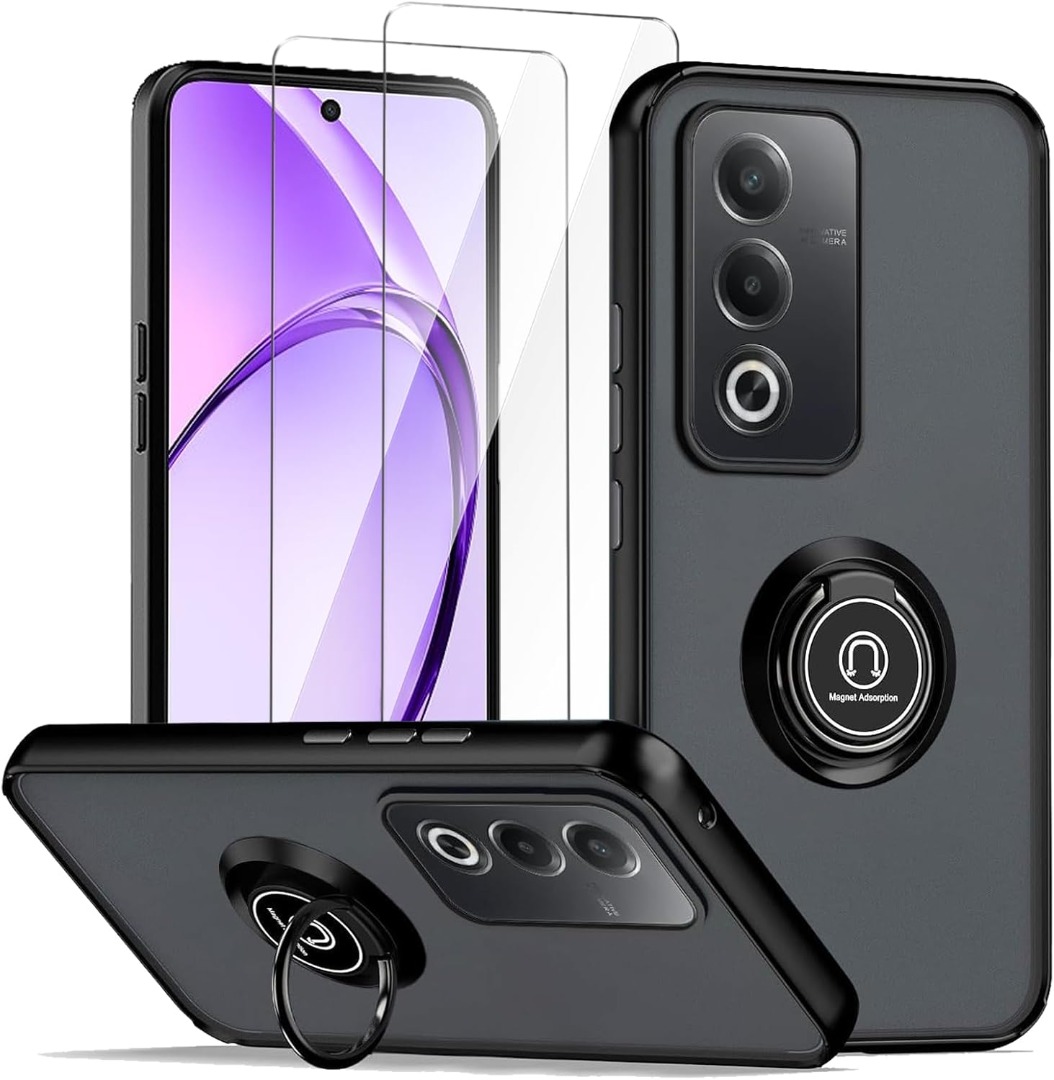 PIXFAB Custodia Antiurto Con Anello E Supporto Per Oppo A15 - Doppio Strato E Nero