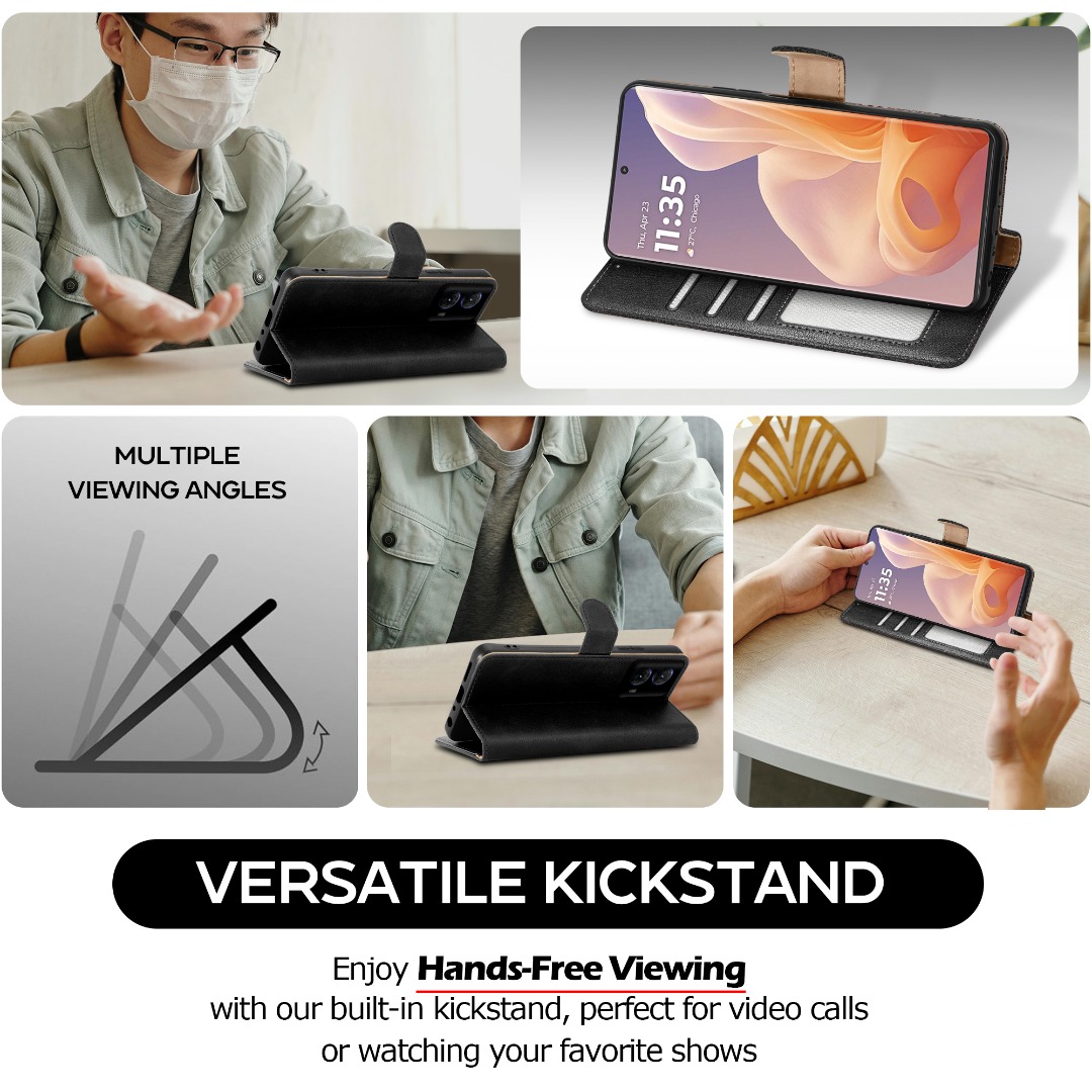 Jasonyu Cover per Motorola Edge 60 Flip Custodia in Pelle PU, Cover a Libro Portafoglio, Funzione Supporto, Magnetica, Slot Schede, TPU Bumper Caso Custodia (Marrone