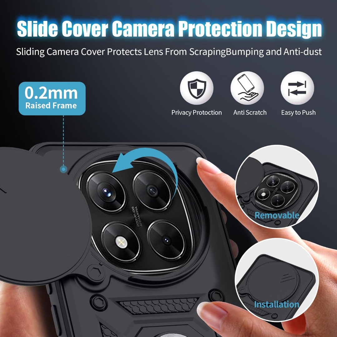 For Xiaomi Redmi Note 14 Pro 5G / Poco X7 5G Case PC TPU Phone Cover With Rotary Ring Kickstand - Black - View #10