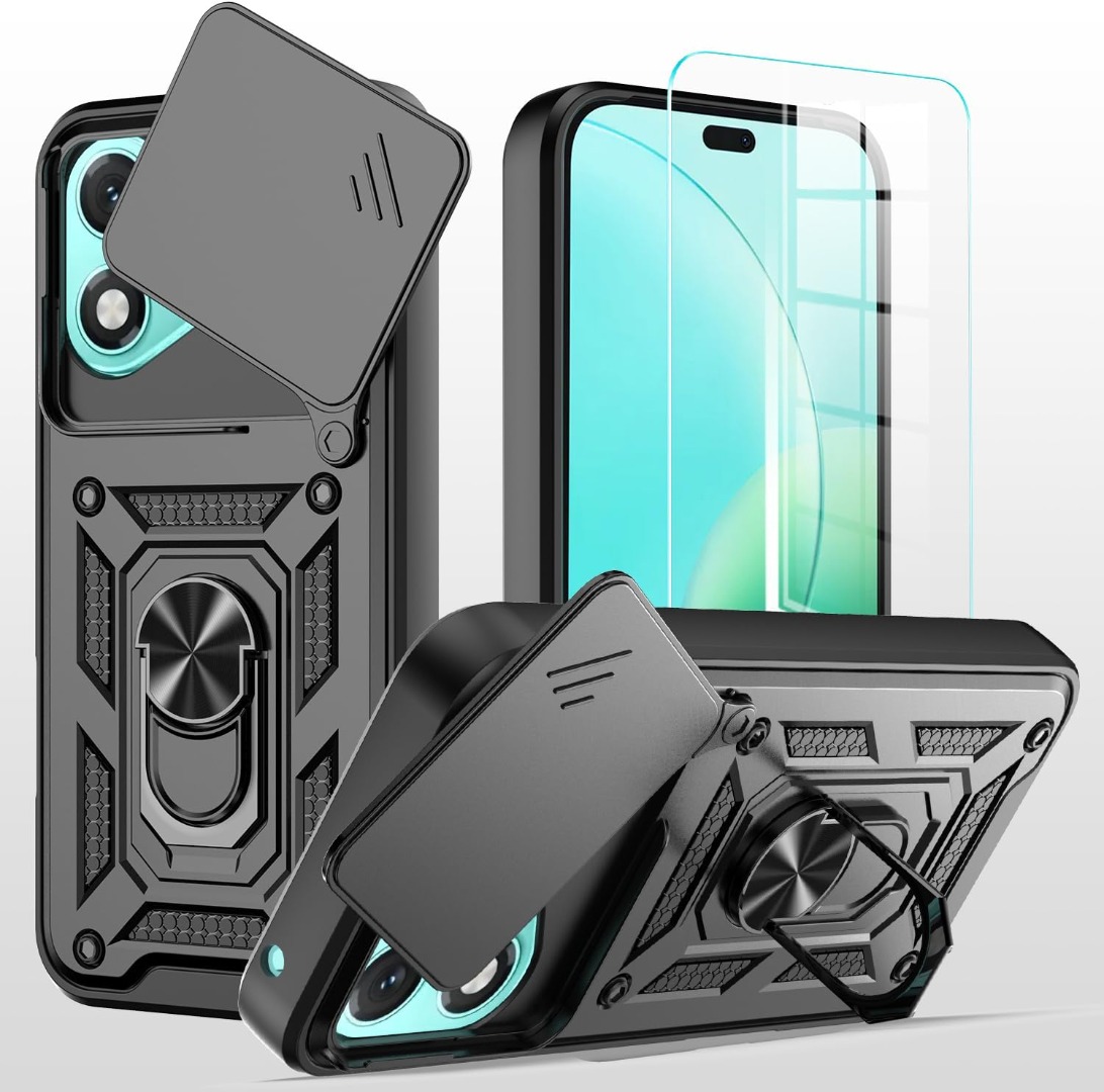 Handyhülle Für Honor 400 Pro – Mit Schutzfolie, Stoßfest, Magnet-Ständer & Kameraschieber, Schwarz